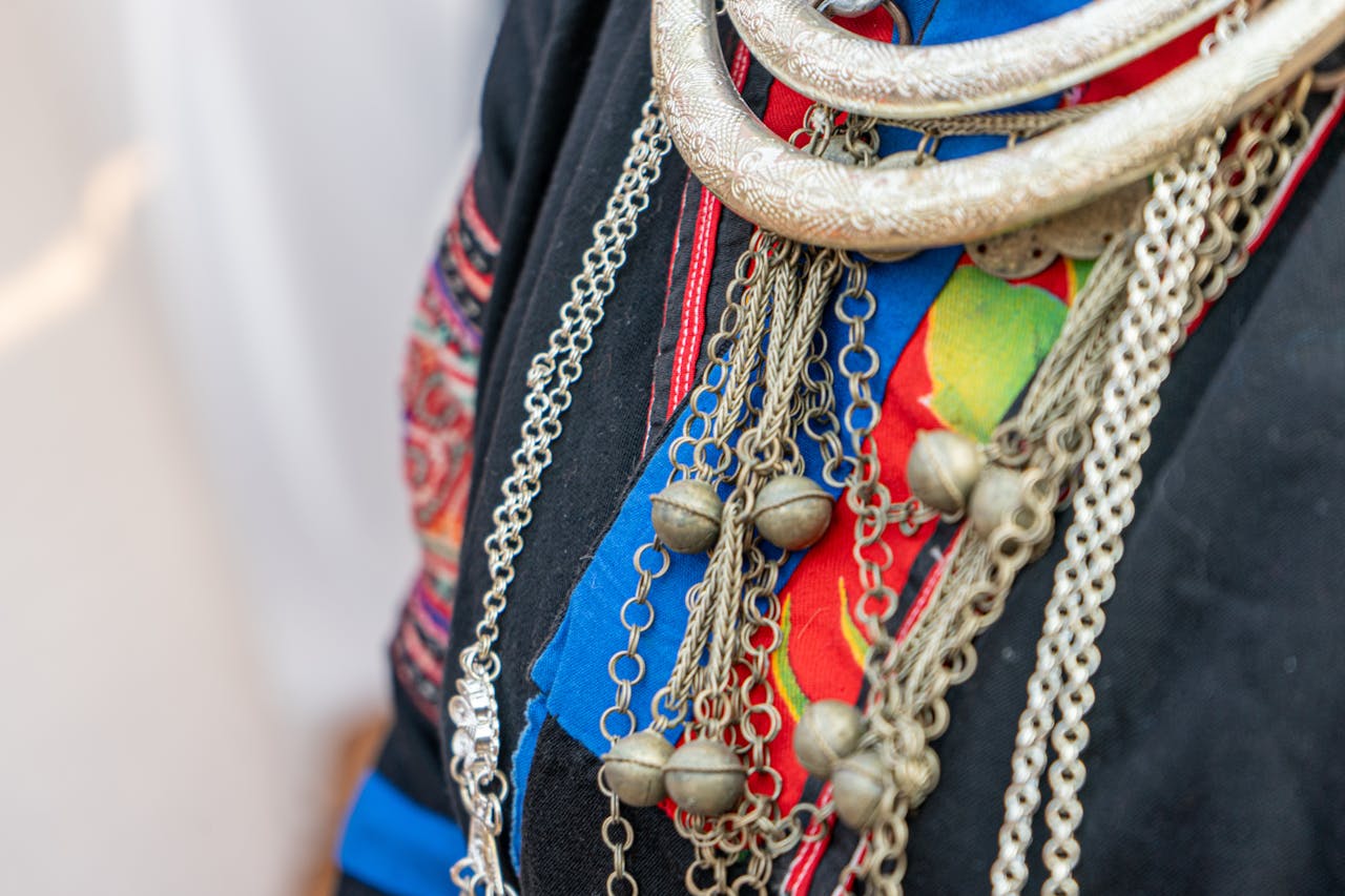 The Art of Drawing Readers In: Your attractive post title goes here Close-up view of intricate traditional jewelry and colorful textile pattern.